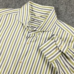 Stenstroms Dress Shirt Mens Large Fitted Body Striped Cutaway Collar Olive Green